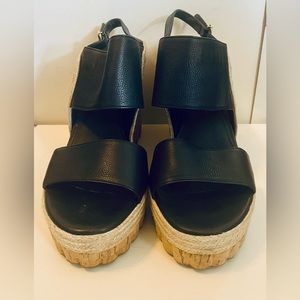 Salvatore Ferragamo 'Maratea' Black Leather Espadrille Wedge Sandal- US size 8.5